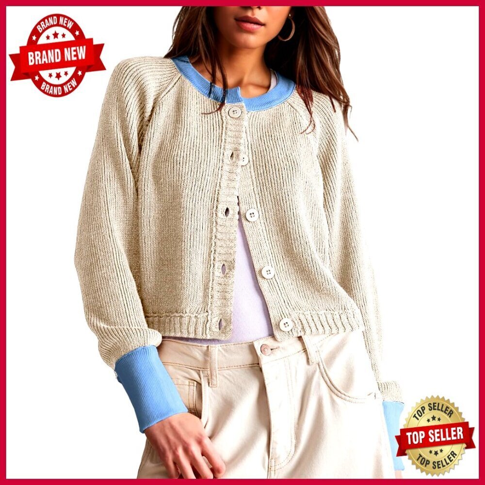 Cropped Cardigan Sweater Long Sleeve Button Down Open Front Knit